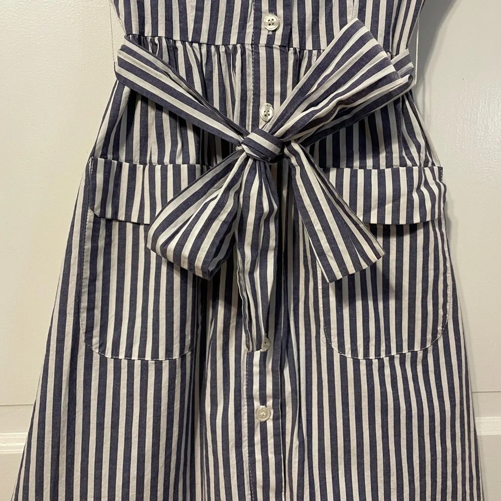 Small button-up blue and white stripe belted Necessary Objects dress - Picture 4 of 6